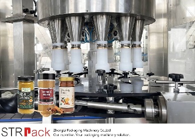 Dây chuyền chiết rót và đóng nắp tự động 12 đầu xoay tròn dành cho bột và hạt mịn.